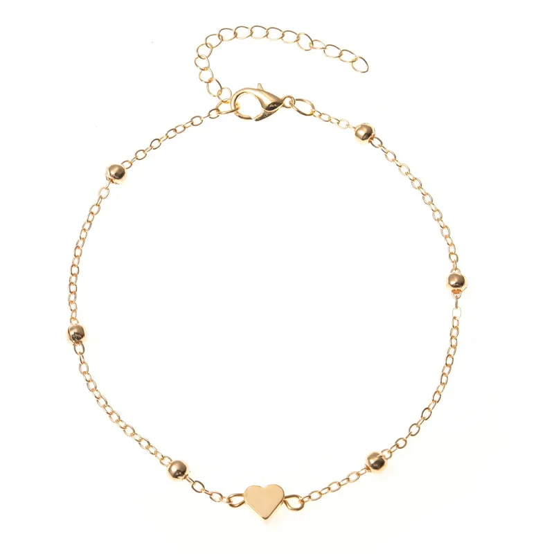 Trendy Beads Multilayer Summer Heart Anklet For Woman Bohemian Vintage Footwear Leg Bracelets 2021 Female Foot Jewelry Gifts New