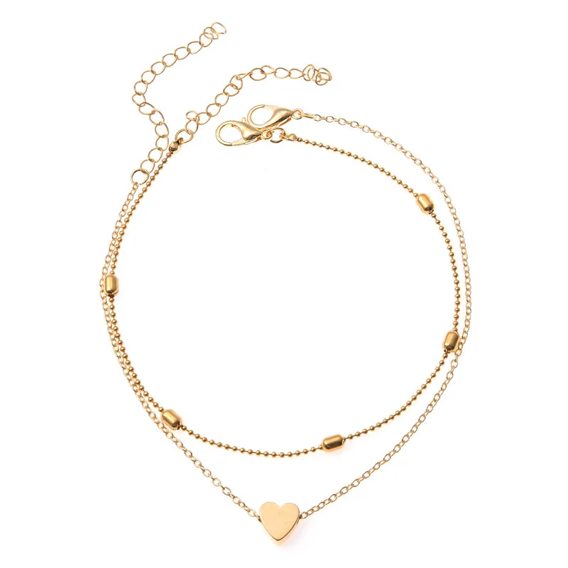 Trendy Beads Multilayer Summer Heart Anklet For Woman Bohemian Vintage Footwear Leg Bracelets 2021 Female Foot Jewelry Gifts New