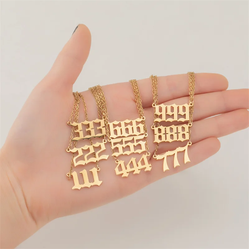 Statement Angel Number 7 Gold Pendent Chain Necklace Choker For Women Summer Stainless Steel Girl Necklace Fashion Jewelry