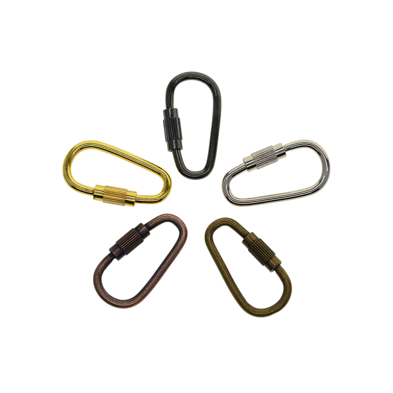10 Assorted Colors Tiny Small Steel Pearl Screw Locking Carabiner Keychains Clasp Safety Hook Keychain Keyring EDC FOB Gear DIY