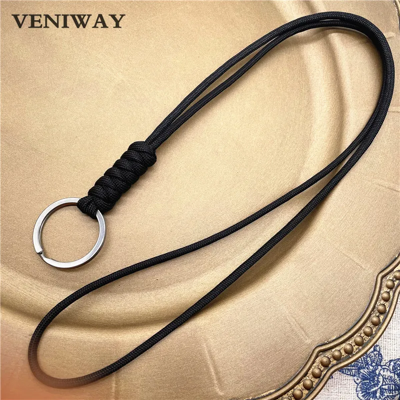 New Outdoor Rock Climbing Paracord Keychain Lanyard Snake Knot Split Ring ID Holder Mulyiple Use Long Lanyard For EDC Knife Key