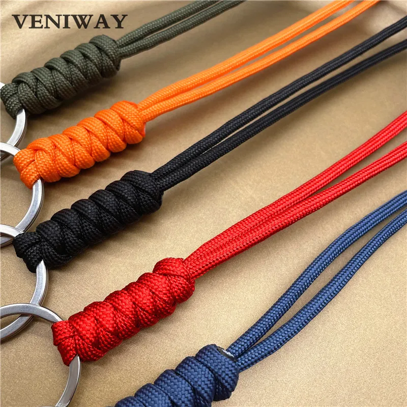 New Outdoor Rock Climbing Paracord Keychain Lanyard Snake Knot Split Ring ID Holder Mulyiple Use Long Lanyard For EDC Knife Key