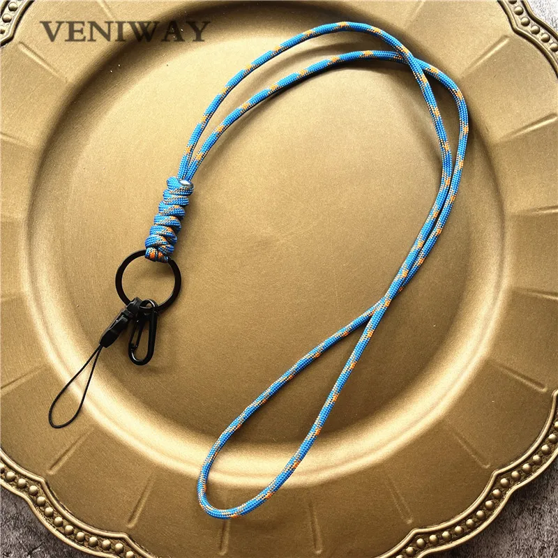 New Outdoor Rock Climbing Paracord Keychain Lanyard Snake Knot Split Ring ID Holder Mulyiple Use Long Lanyard For EDC Knife Key