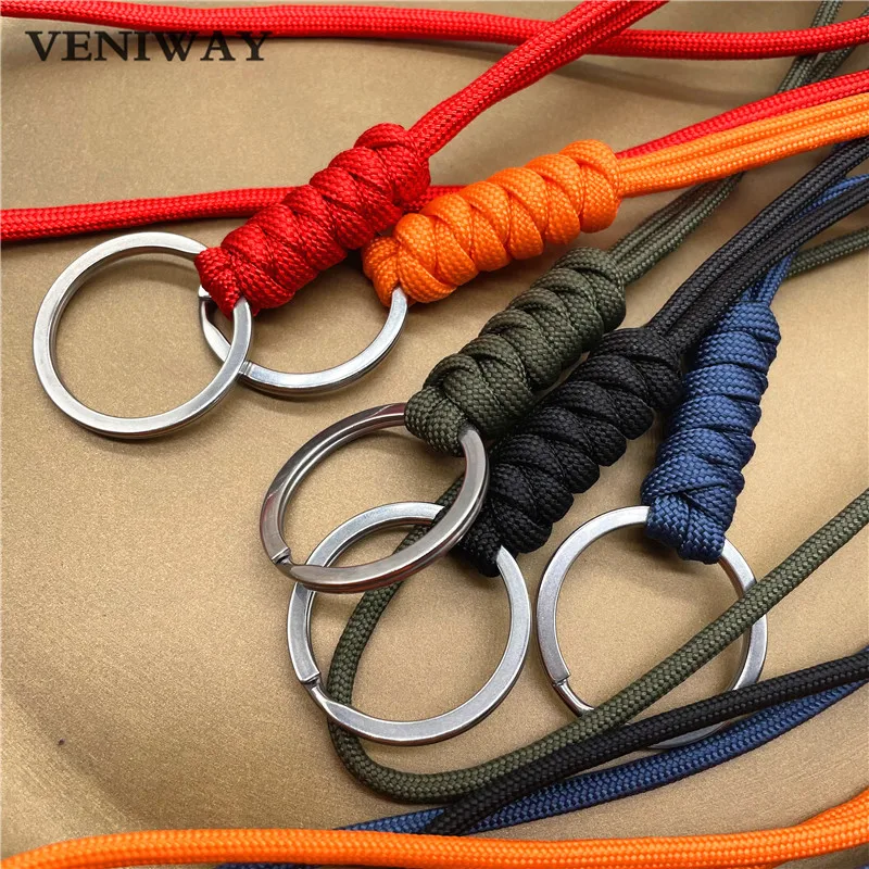 New Outdoor Rock Climbing Paracord Keychain Lanyard Snake Knot Split Ring ID Holder Mulyiple Use Long Lanyard For EDC Knife Key