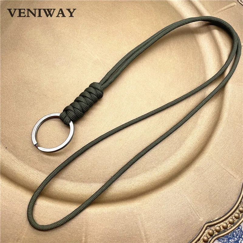 New Outdoor Rock Climbing Paracord Keychain Lanyard Snake Knot Split Ring ID Holder Mulyiple Use Long Lanyard For EDC Knife Key