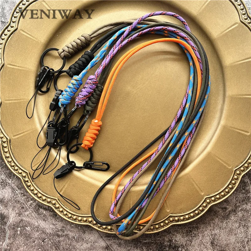 New Outdoor Rock Climbing Paracord Keychain Lanyard Snake Knot Split Ring ID Holder Mulyiple Use Long Lanyard For EDC Knife Key
