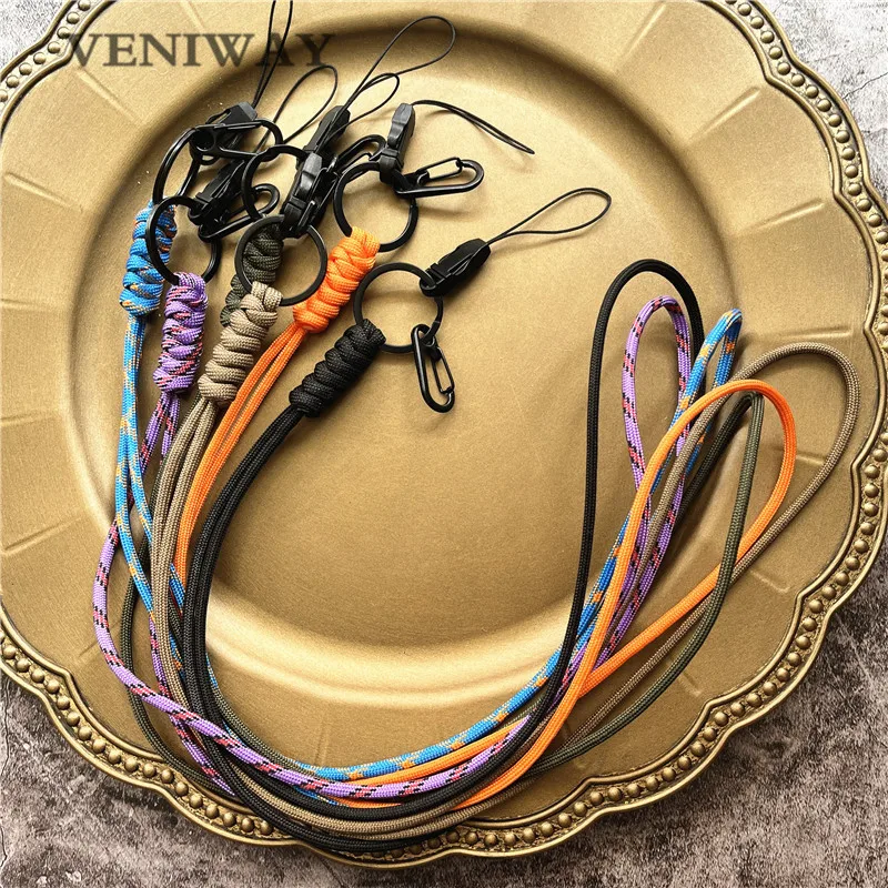 New Outdoor Rock Climbing Paracord Keychain Lanyard Snake Knot Split Ring ID Holder Mulyiple Use Long Lanyard For EDC Knife Key