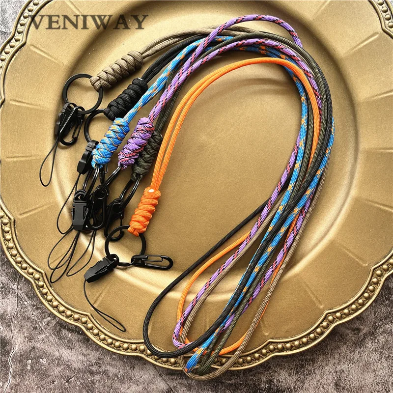 New Outdoor Rock Climbing Paracord Keychain Lanyard Snake Knot Split Ring ID Holder Mulyiple Use Long Lanyard For EDC Knife Key