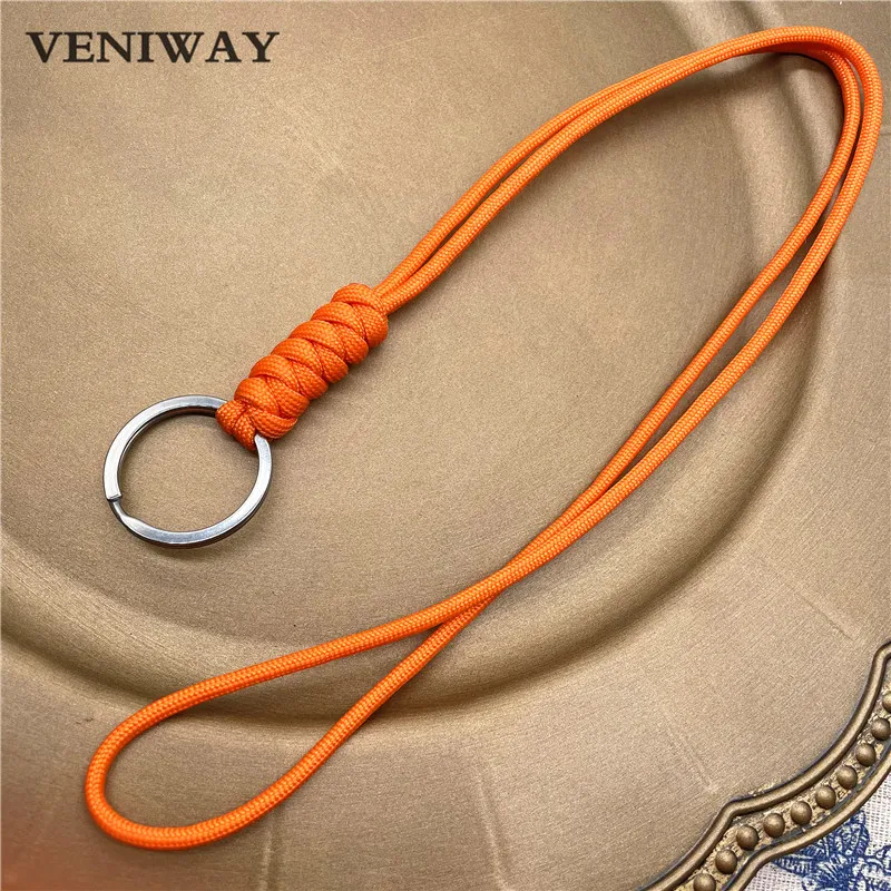 New Outdoor Rock Climbing Paracord Keychain Lanyard Snake Knot Split Ring ID Holder Mulyiple Use Long Lanyard For EDC Knife Key