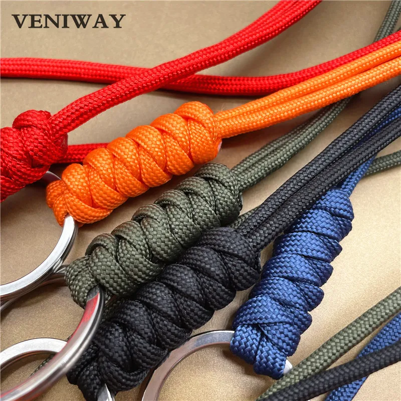 New Outdoor Rock Climbing Paracord Keychain Lanyard Snake Knot Split Ring ID Holder Mulyiple Use Long Lanyard For EDC Knife Key