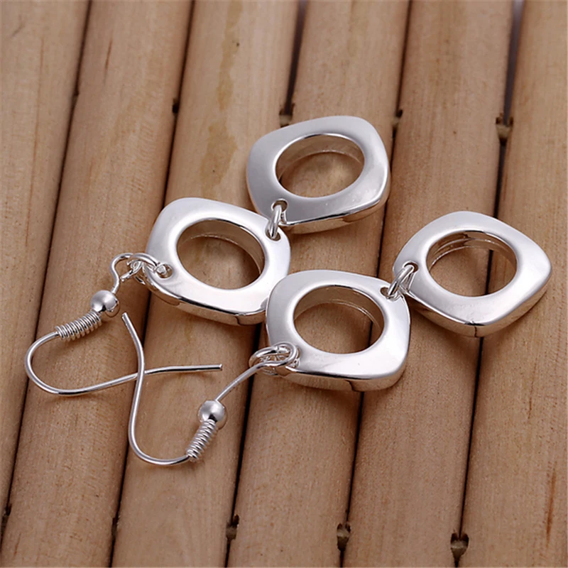 DOTEFFIL 925 Sterling Silver Round Square Necklace Earring Set For Woman Wedding Engagement Party Fashion Charm Jewelry