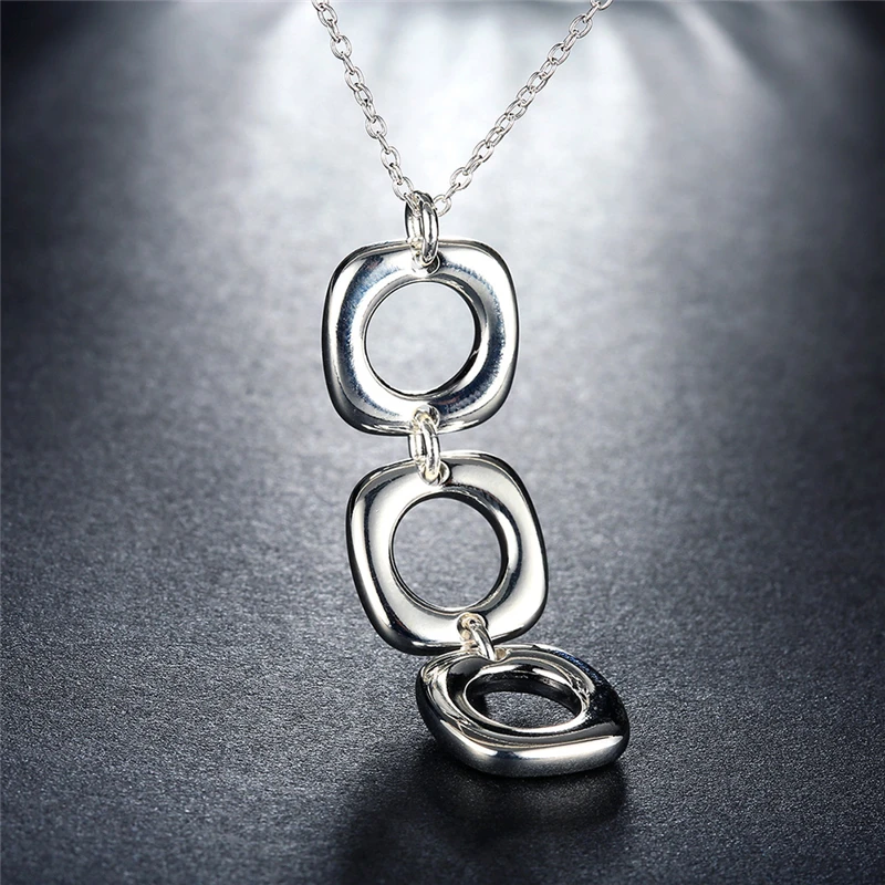 DOTEFFIL 925 Sterling Silver Round Square Necklace Earring Set For Woman Wedding Engagement Party Fashion Charm Jewelry
