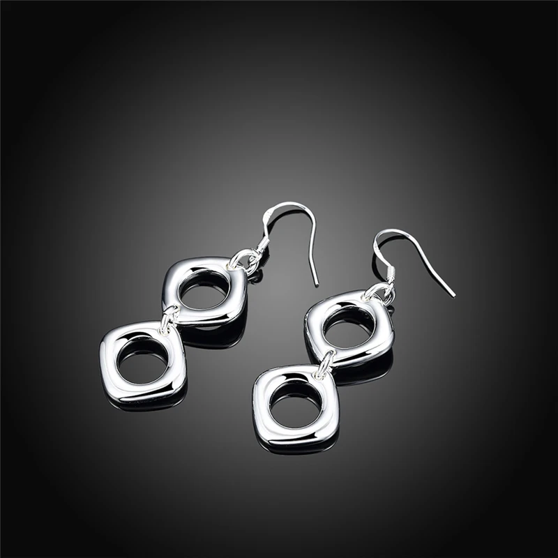 DOTEFFIL 925 Sterling Silver Round Square Necklace Earring Set For Woman Wedding Engagement Party Fashion Charm Jewelry
