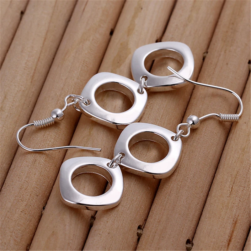 DOTEFFIL 925 Sterling Silver Round Square Necklace Earring Set For Woman Wedding Engagement Party Fashion Charm Jewelry