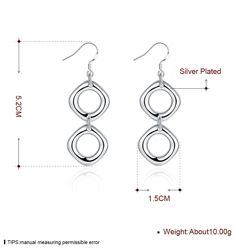 DOTEFFIL 925 Sterling Silver Round Square Necklace Earring Set For Woman Wedding Engagement Party Fashion Charm Jewelry