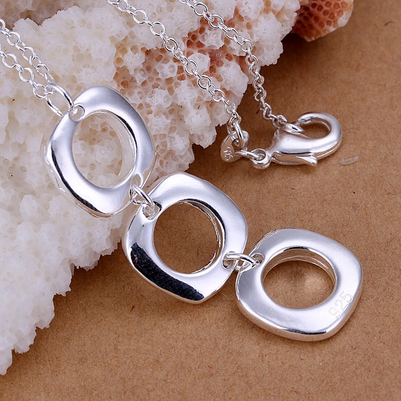 DOTEFFIL 925 Sterling Silver Round Square Necklace Earring Set For Woman Wedding Engagement Party Fashion Charm Jewelry