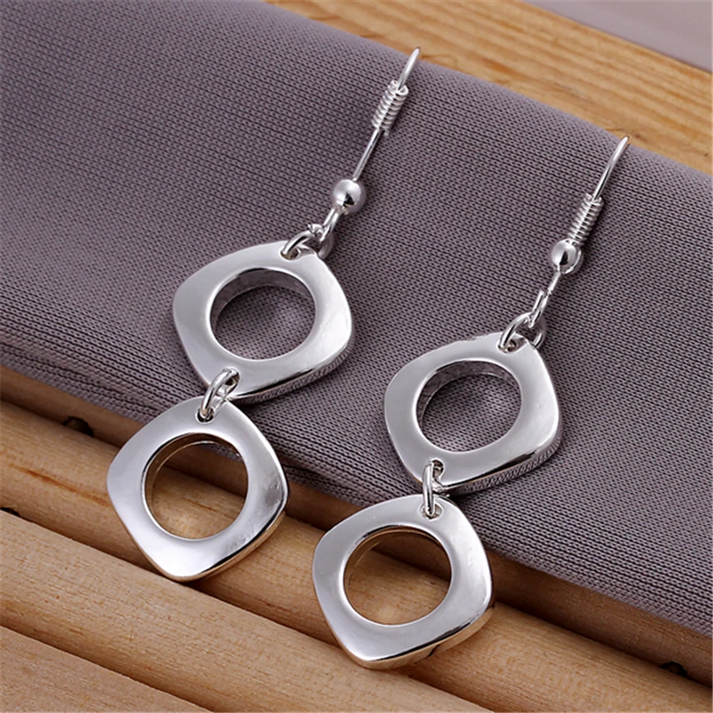 DOTEFFIL 925 Sterling Silver Round Square Necklace Earring Set For Woman Wedding Engagement Party Fashion Charm Jewelry