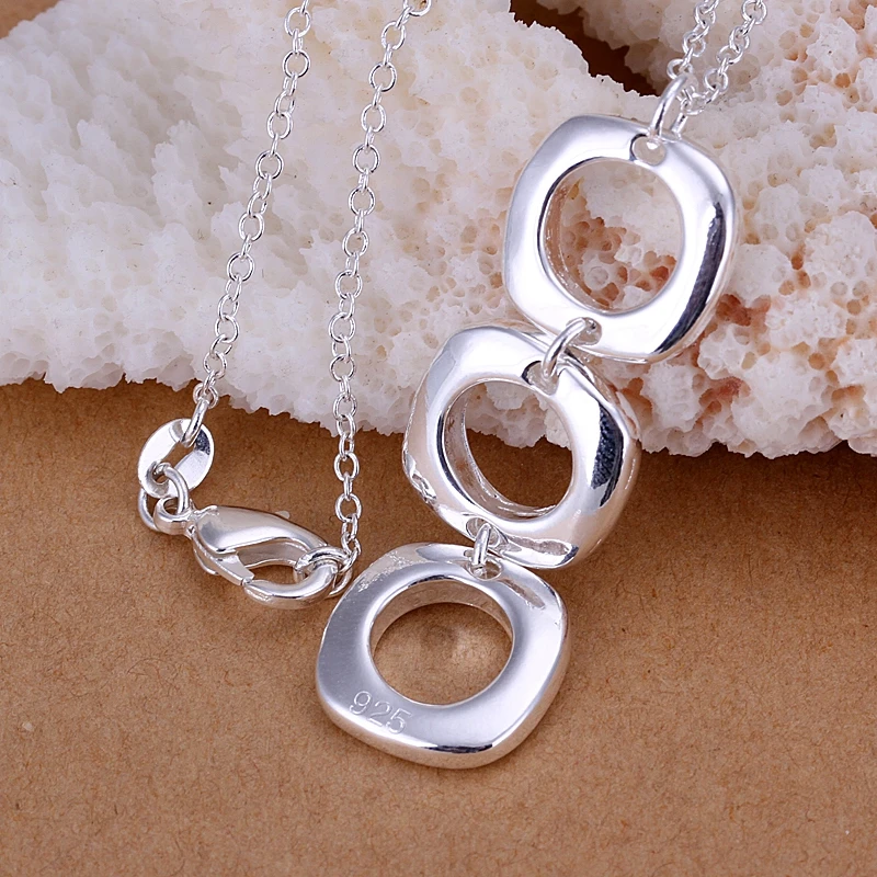 DOTEFFIL 925 Sterling Silver Round Square Necklace Earring Set For Woman Wedding Engagement Party Fashion Charm Jewelry