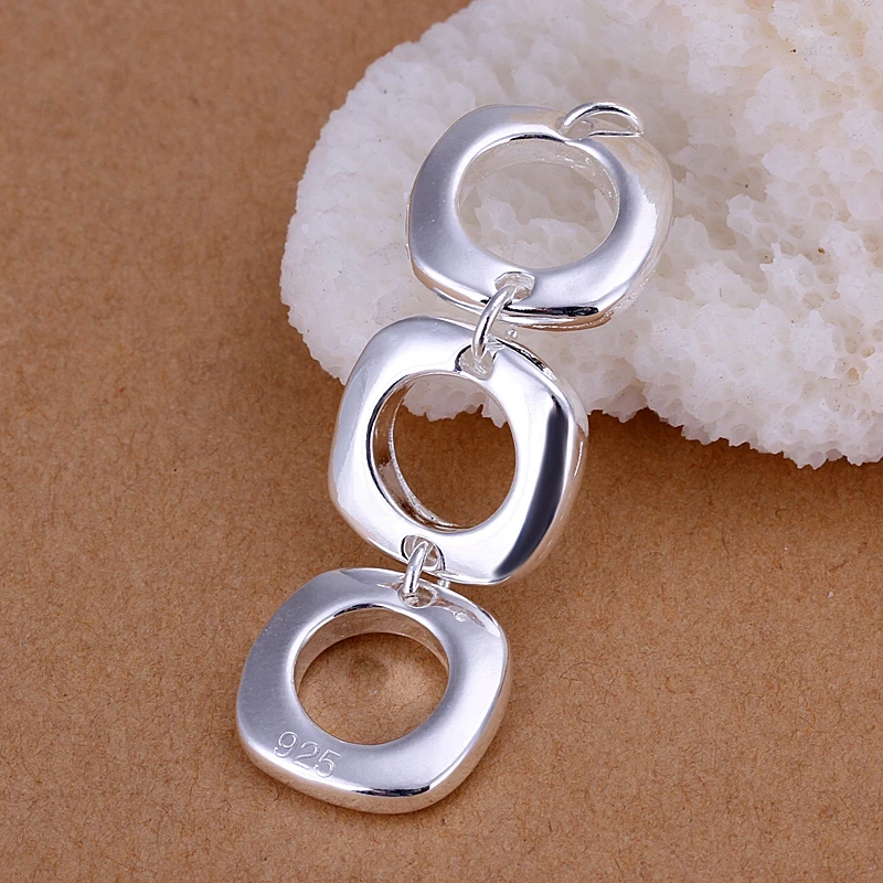 DOTEFFIL 925 Sterling Silver Round Square Necklace Earring Set For Woman Wedding Engagement Party Fashion Charm Jewelry