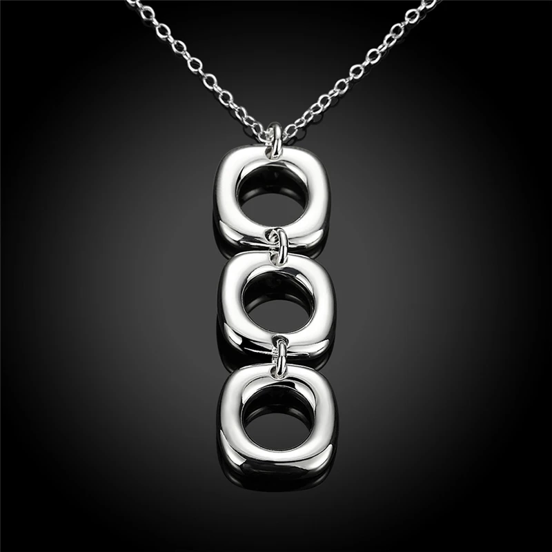 DOTEFFIL 925 Sterling Silver Round Square Necklace Earring Set For Woman Wedding Engagement Party Fashion Charm Jewelry