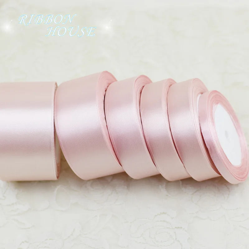 (25 Yards/Roll) Pink Meat Single Face Satin Ribbon Wholesale Gift Wrapping Christmas Ribbons