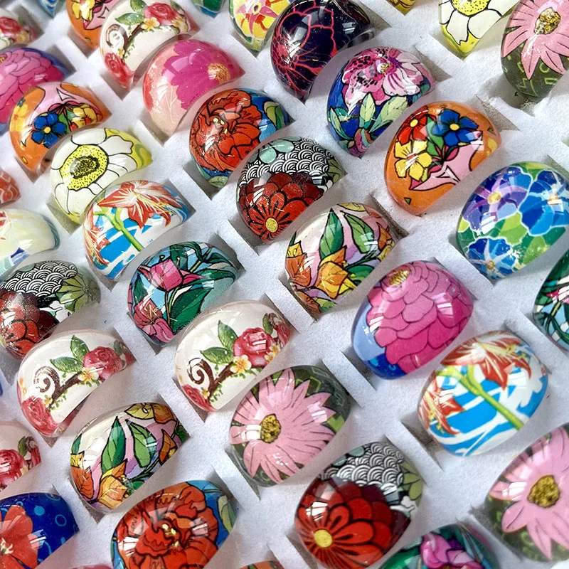 20Pcs Reshin Flower Children Rings For Girl Boy Acrylic Lucite Party Rings Beach Hawaiian Style Mix Bulk Kids Jewelry Lots BK261