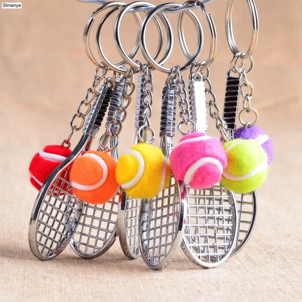 Tennis Racket Keychain - Cute Sport Mini Keychain 6 Color Pendant Car Keyring Sports Key Chain Love Sports Gifts