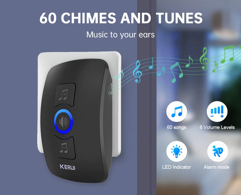 KERUI M525 Outdoor Wireless Doorbell Waterproof Smart Home Door Bell Chime Kit LED Flash Security Alarm Welcome House Melodies