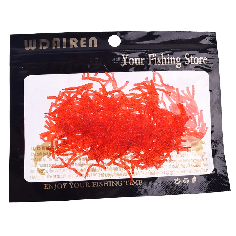 50 or 200 Pcs Lifelike Red Worm Soft Bait Fishy Shrimp Additive Earthworm Fishing Lure Artificial Silicone Baits Bass Carp