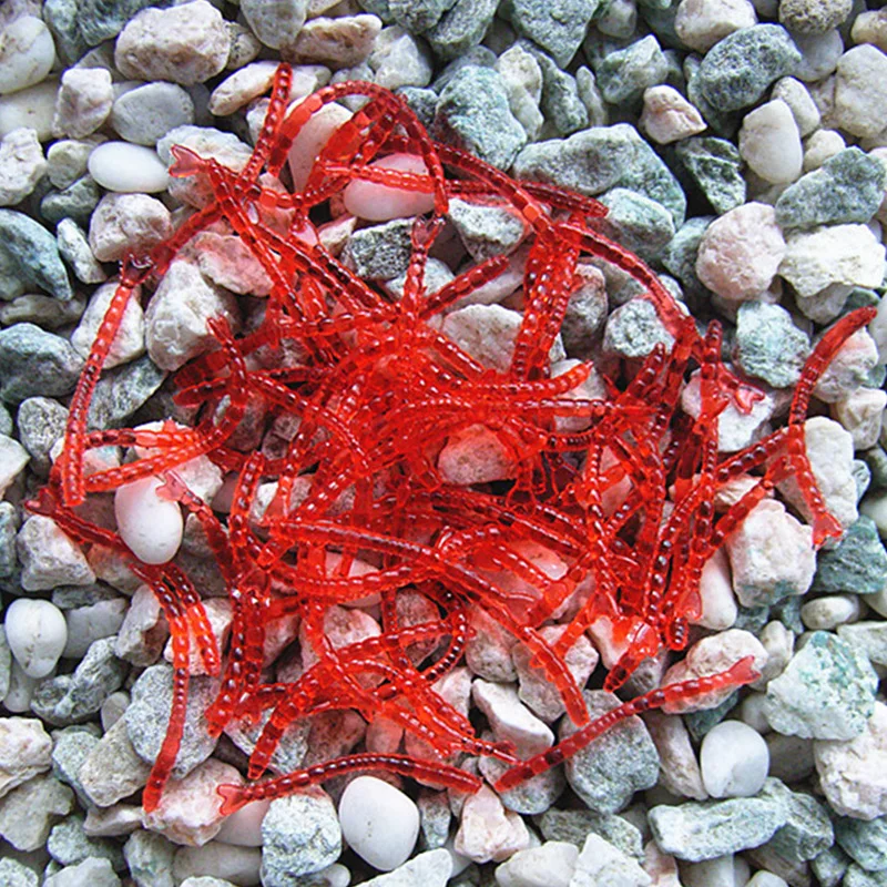 50 or 200 Pcs Lifelike Red Worm Soft Bait Fishy Shrimp Additive Earthworm Fishing Lure Artificial Silicone Baits Bass Carp