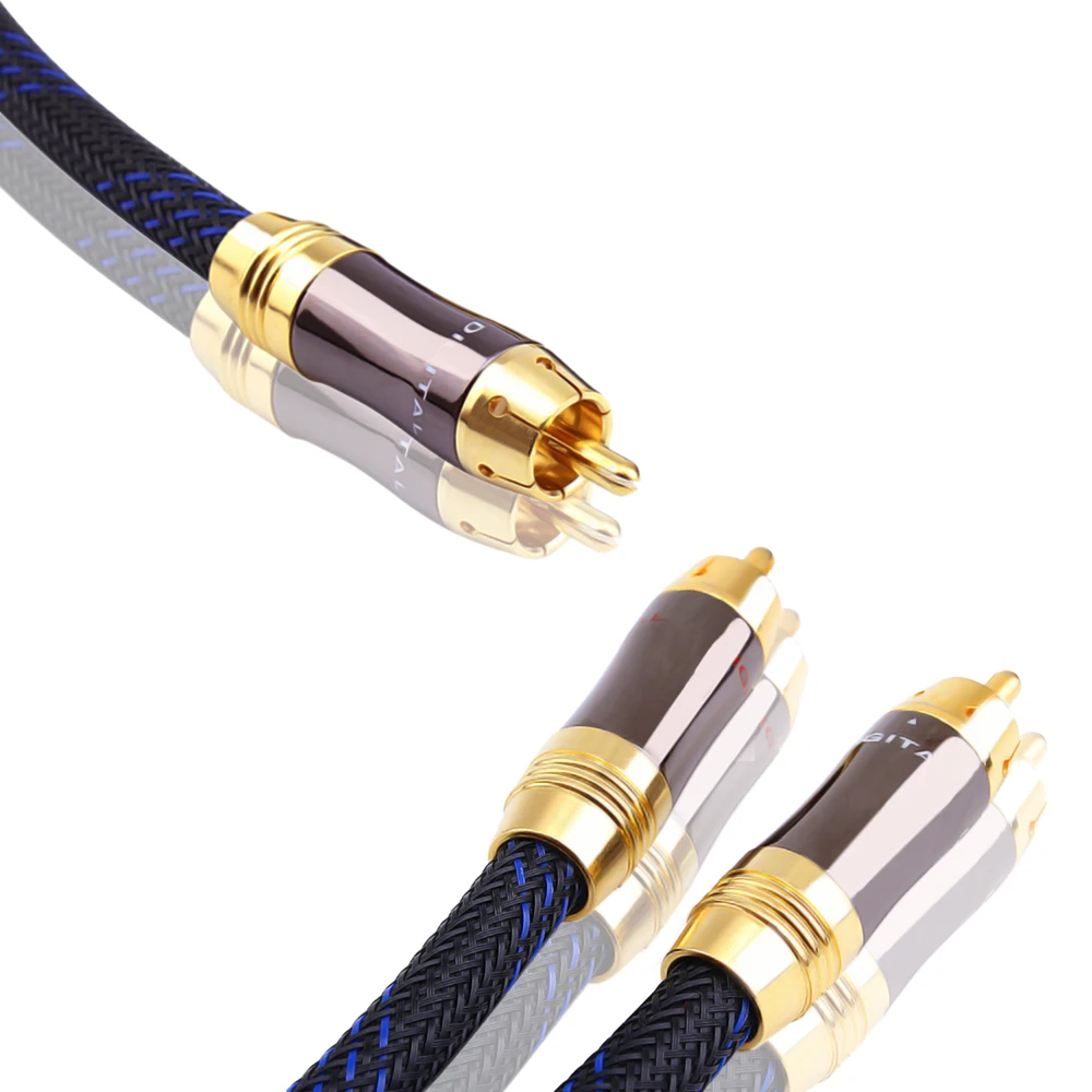 HIFI Subwoofer Y Cable (OD 8.0mm) RCA 1 Male to 2 Male Audio cable