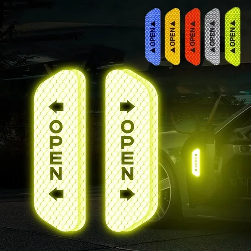 Night Reflective Car Door Sticker Safety Opening Warning Reflector Tape Decal Auto Accessories Exterior Interior Reflector Amagi