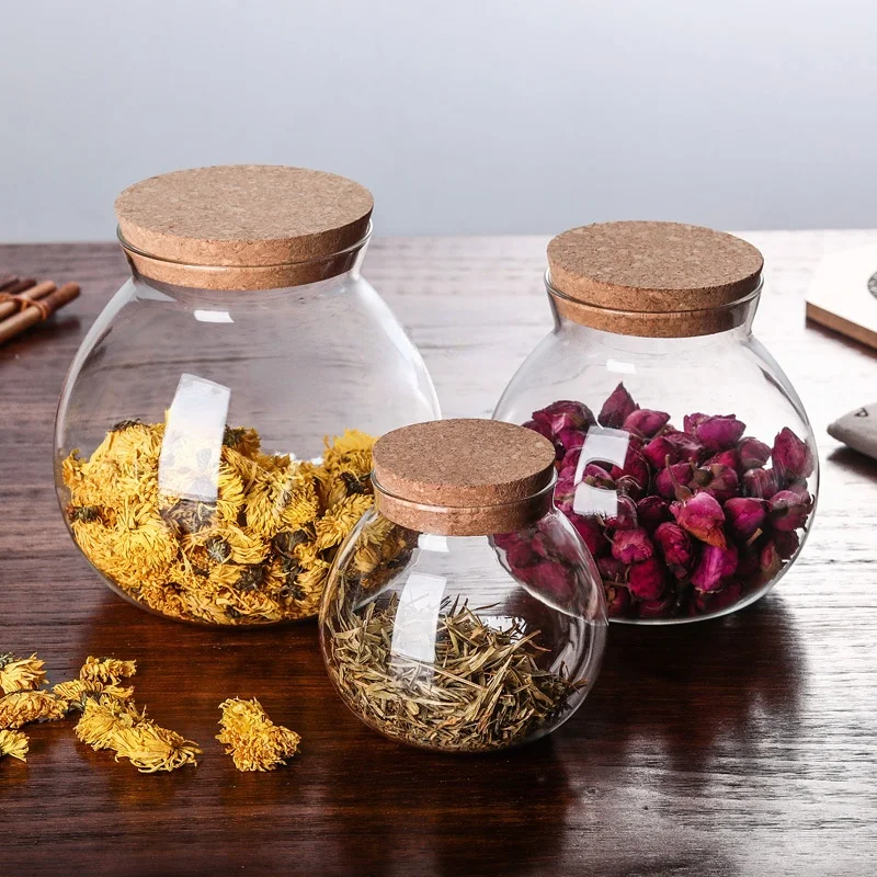 500/1000/1800 ML Micro Landscape Glass Bottle Vase Mouth Ball Moss DIY Bottles Home Decoration Wooden Lid Vases Tea caddy ZAKKA