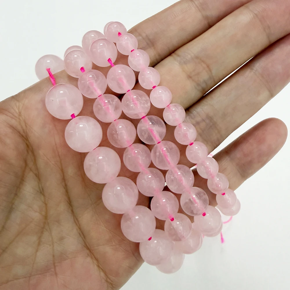 Natural Color (Not Dyed) Pink Rose Quartz Crystals Loose Beads Stone 15" Strand 3 4 6 8 10 12 MM Pick Size For Jewelry Making