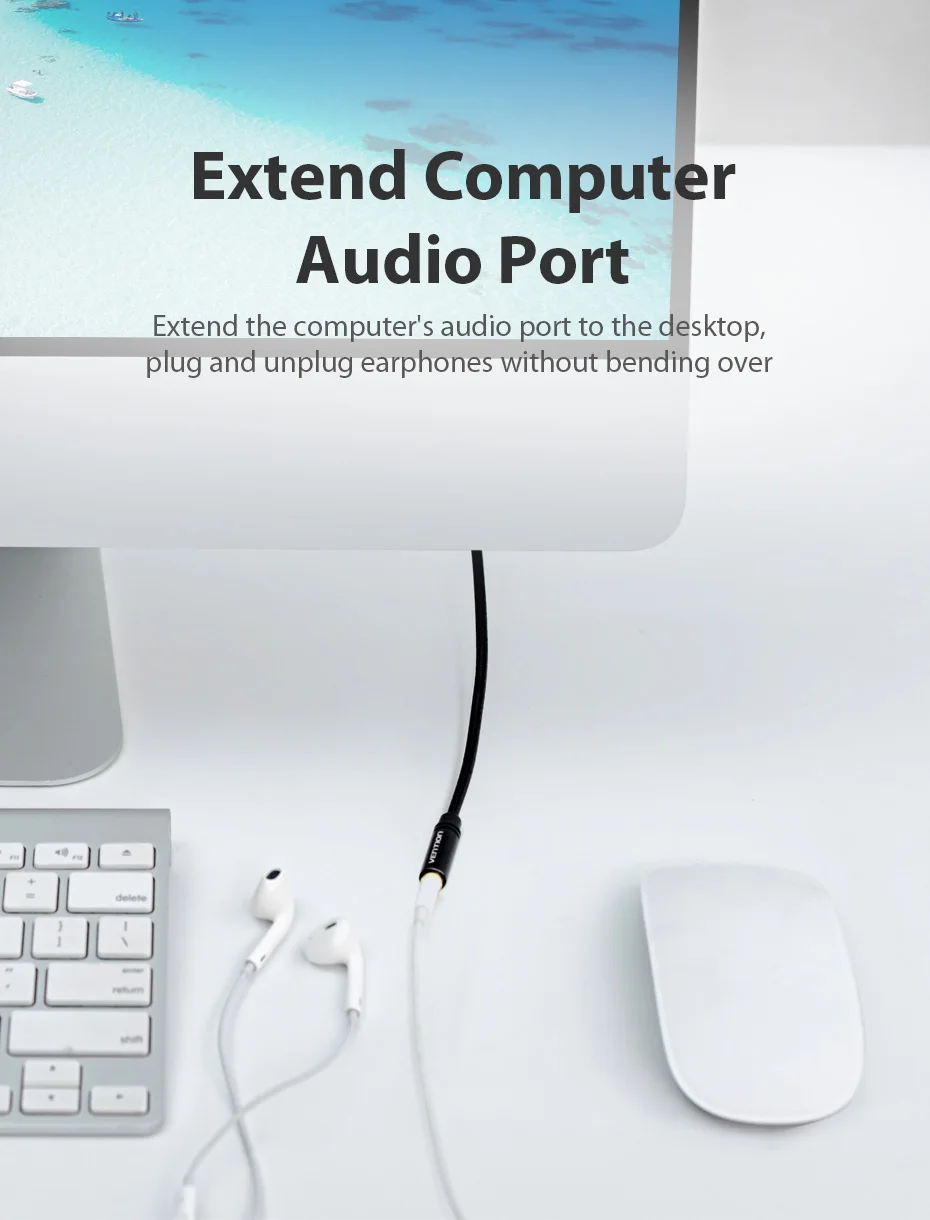 Vention Jack 3.5 Aux Extension Cable for Car Laptop Mini PC TV Xiaomi Huawei Stereo 3.5 mm Jack Headphone Speaker Cable Auxiliar