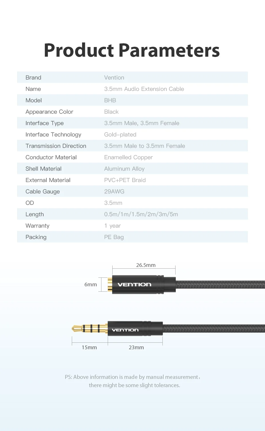 Vention Jack 3.5 Aux Extension Cable for Car Laptop Mini PC TV Xiaomi Huawei Stereo 3.5 mm Jack Headphone Speaker Cable Auxiliar