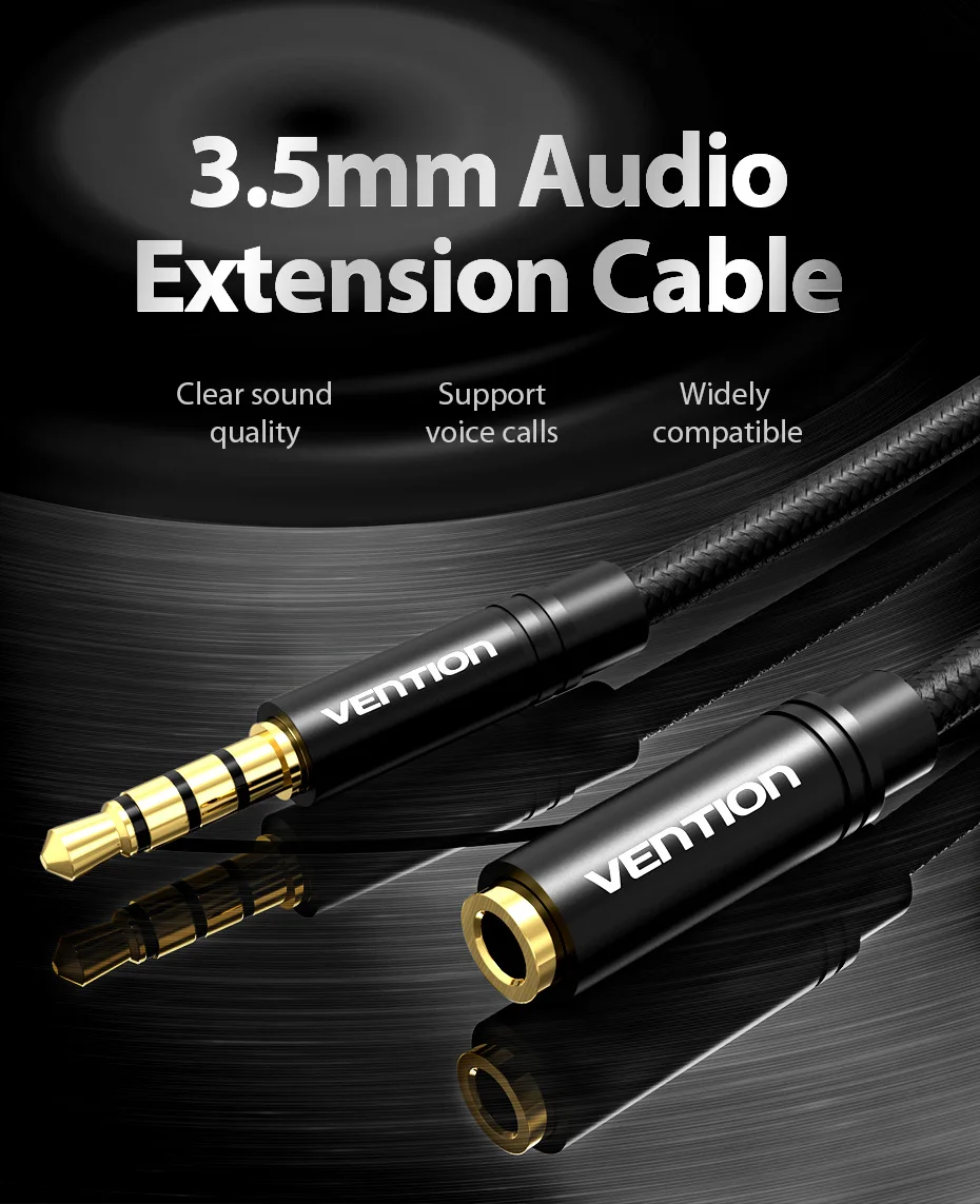 Vention Jack 3.5 Aux Extension Cable for Car Laptop Mini PC TV Xiaomi Huawei Stereo 3.5 mm Jack Headphone Speaker Cable Auxiliar