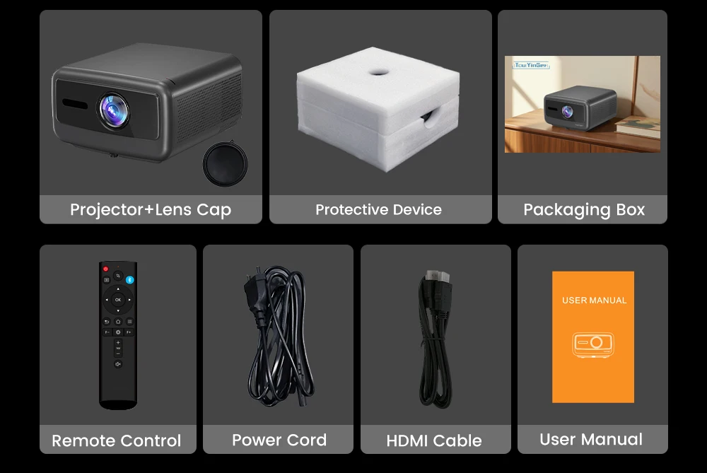 Touyinger Q13W 3800ANSI 4K Projector Android 15 3G+128G Sealed Optics 2.1CH Smart Home Theater WiFi Bluetooth Beamer