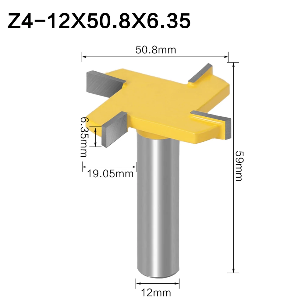 1pc 6mm 8mm 12mm Shank 4 Edge T Type Slotting Cutter Woodworking Tool Router Bits For Wood Industrial Grade Milling Cutter