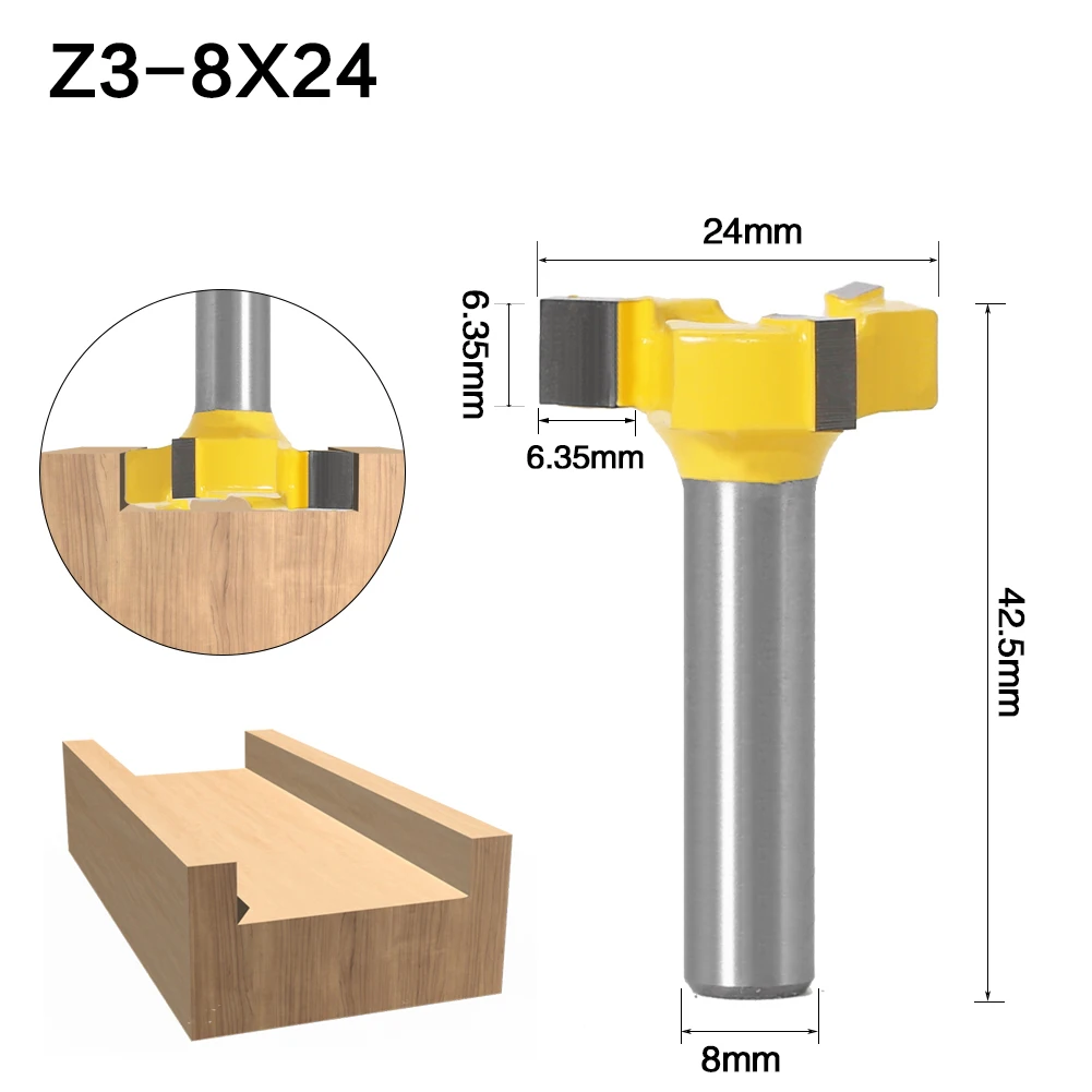 1pc 6mm 8mm 12mm Shank 4 Edge T Type Slotting Cutter Woodworking Tool Router Bits For Wood Industrial Grade Milling Cutter