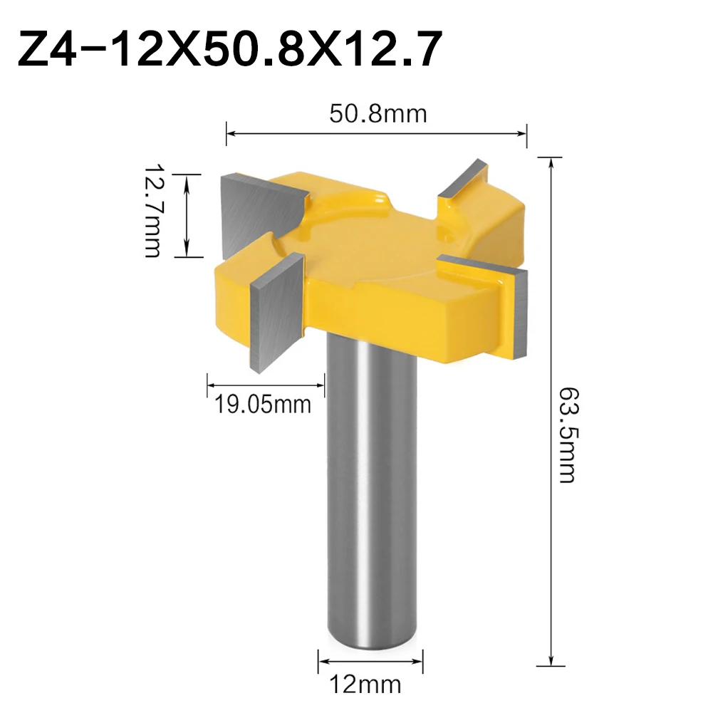 1pc 6mm 8mm 12mm Shank 4 Edge T Type Slotting Cutter Woodworking Tool Router Bits For Wood Industrial Grade Milling Cutter