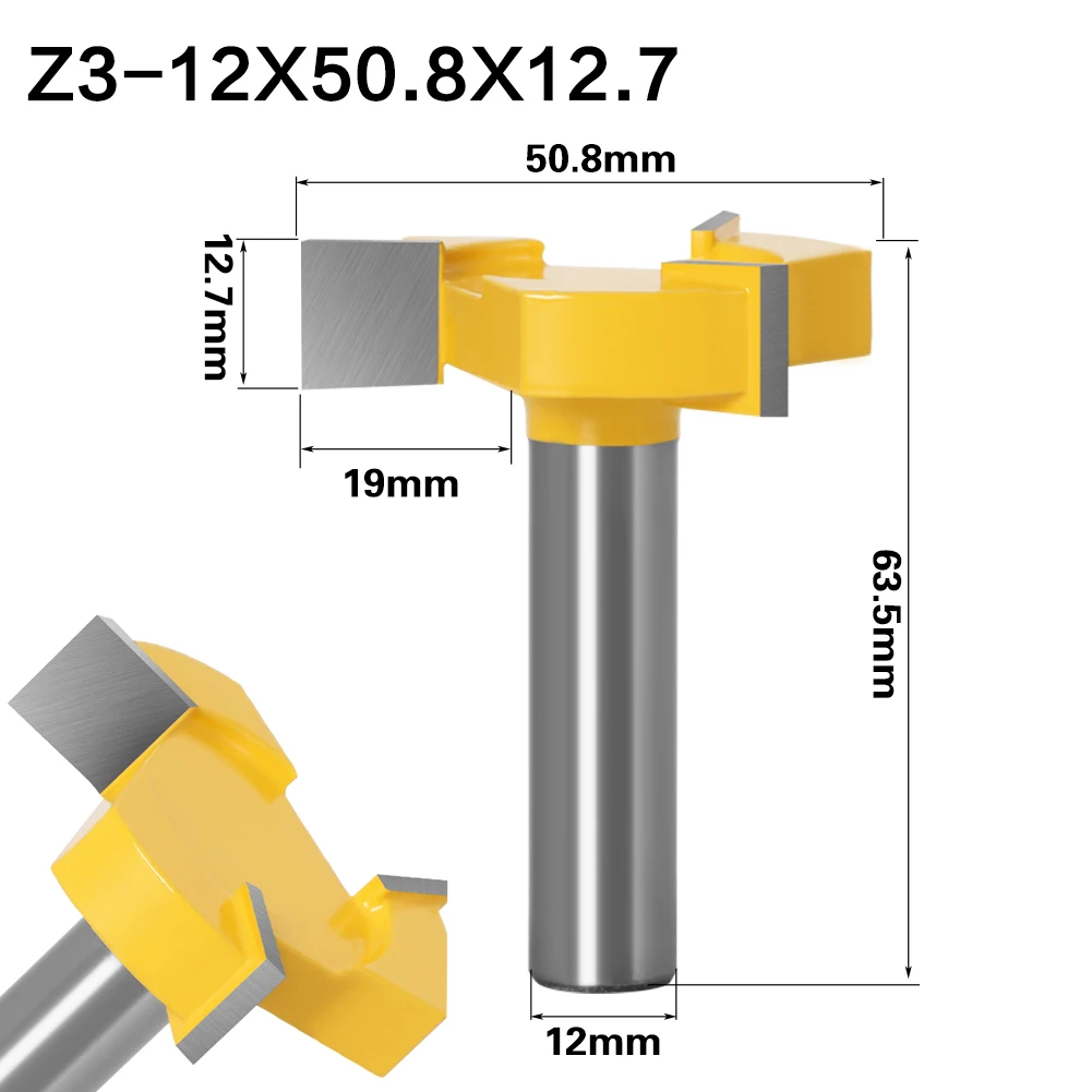 1pc 6mm 8mm 12mm Shank 4 Edge T Type Slotting Cutter Woodworking Tool Router Bits For Wood Industrial Grade Milling Cutter