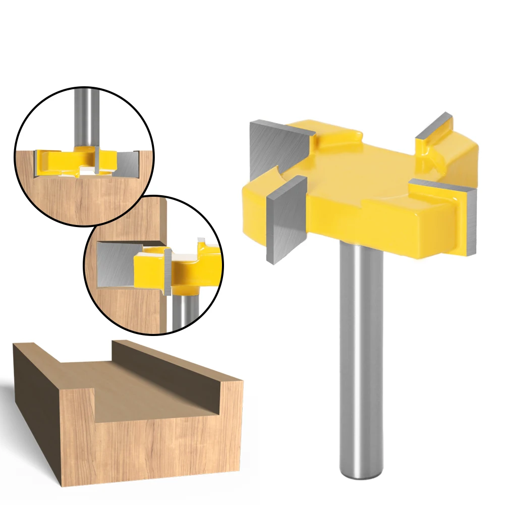 1pc 6mm 8mm 12mm Shank 4 Edge T Type Slotting Cutter Woodworking Tool Router Bits For Wood Industrial Grade Milling Cutter