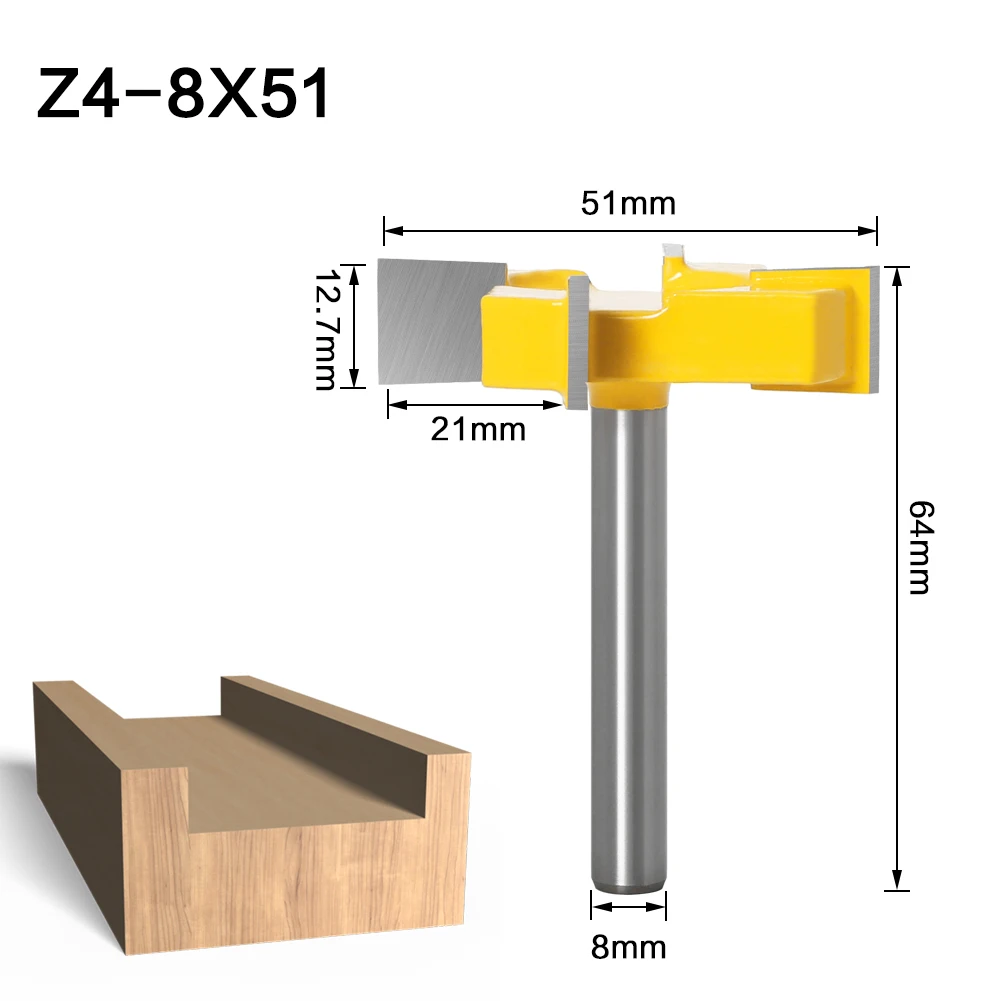 1pc 6mm 8mm 12mm Shank 4 Edge T Type Slotting Cutter Woodworking Tool Router Bits For Wood Industrial Grade Milling Cutter