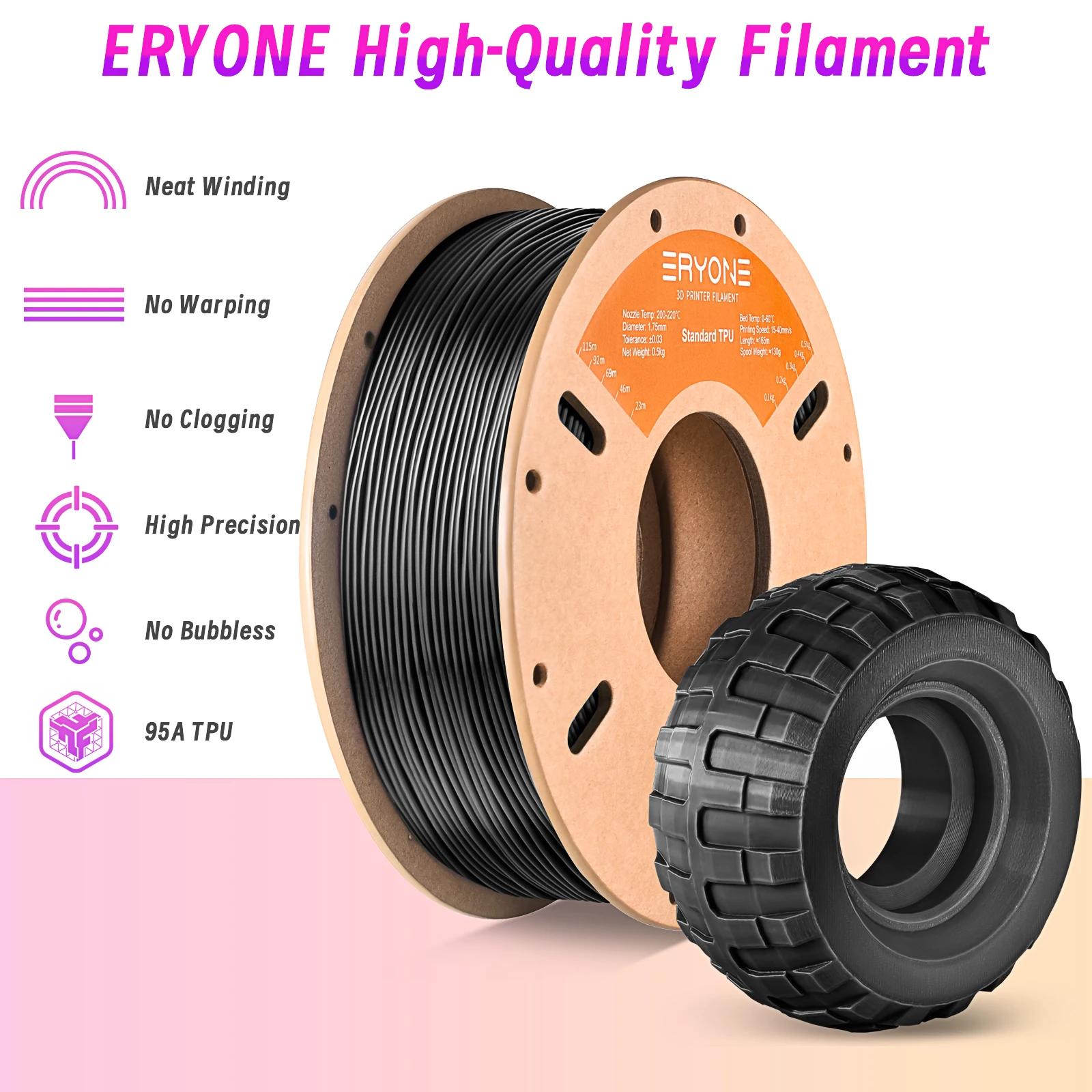 Eryone 0.5/1/3KG TPU Premium Filament 3D Print,Multicolor Available,500g tpu filament,Big Sale,500G/Spool