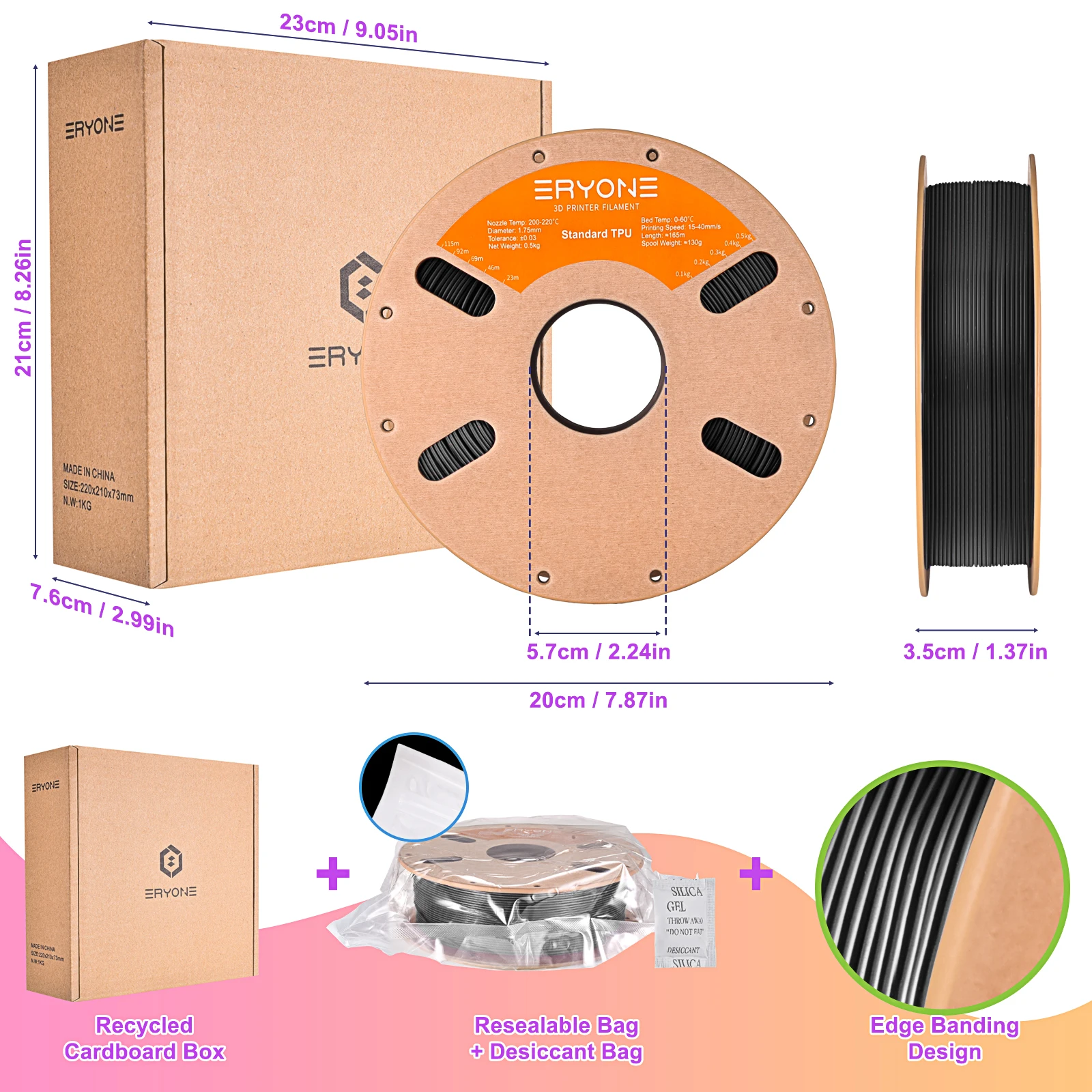 Eryone 0.5/1/3KG TPU Premium Filament 3D Print,Multicolor Available,500g tpu filament,Big Sale,500G/Spool
