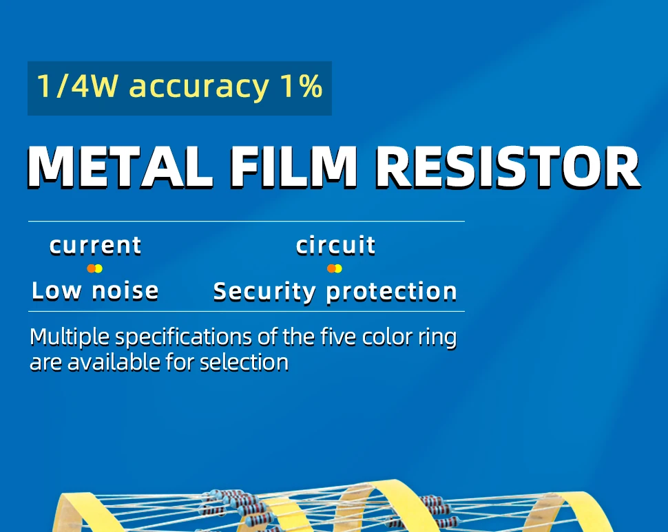 100pcs 1/4W Resistance 0.1R~2.2M 1% Metal Film Resistor Series 0.25W 1R 10R 47R 100R 220R 470R 1K 2.2K 10K 22K 100K 220K 1M ohm