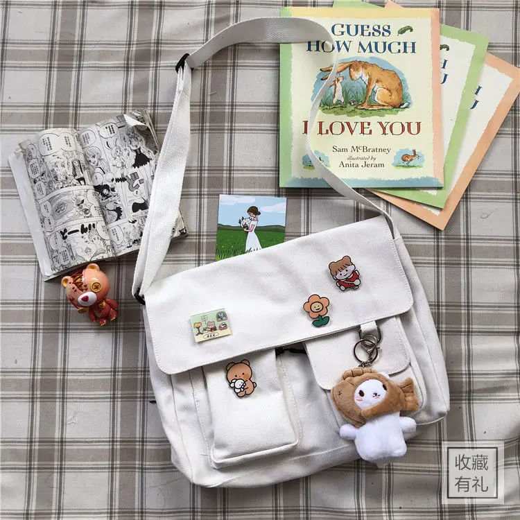 Women Simple Messenger Bag Casual Satchel Ladies Handbags Shoulder Bag Pouch Girls Sweet Printed Canvas Cross School Bags Purses