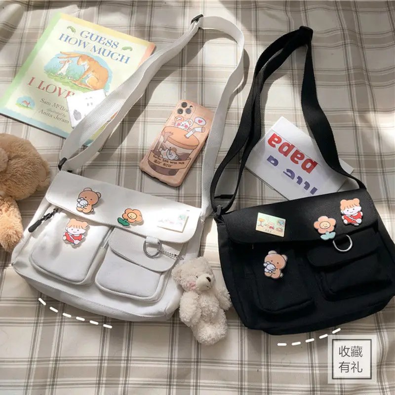 Women Simple Messenger Bag Casual Satchel Ladies Handbags Shoulder Bag Pouch Girls Sweet Printed Canvas Cross School Bags Purses