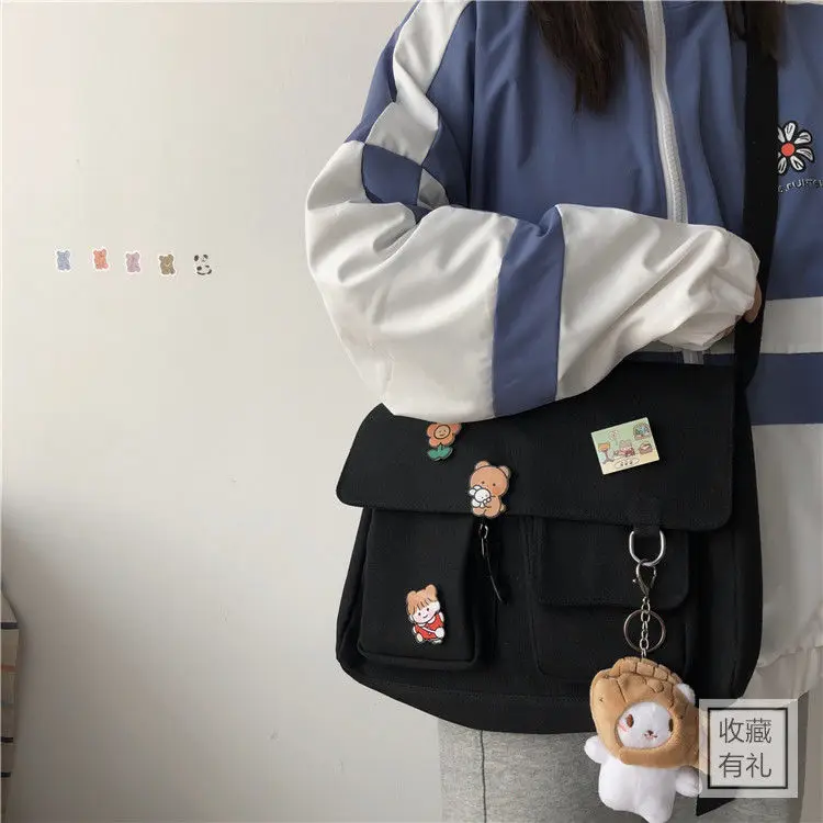 Women Simple Messenger Bag Casual Satchel Ladies Handbags Shoulder Bag Pouch Girls Sweet Printed Canvas Cross School Bags Purses